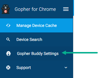 Gopher Buddy Settings navigation