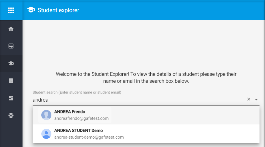 student Explorer Search example