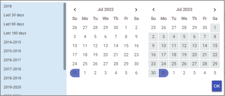 student Explorer Timeframe selector