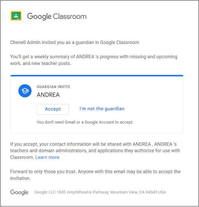 Guardian invite example