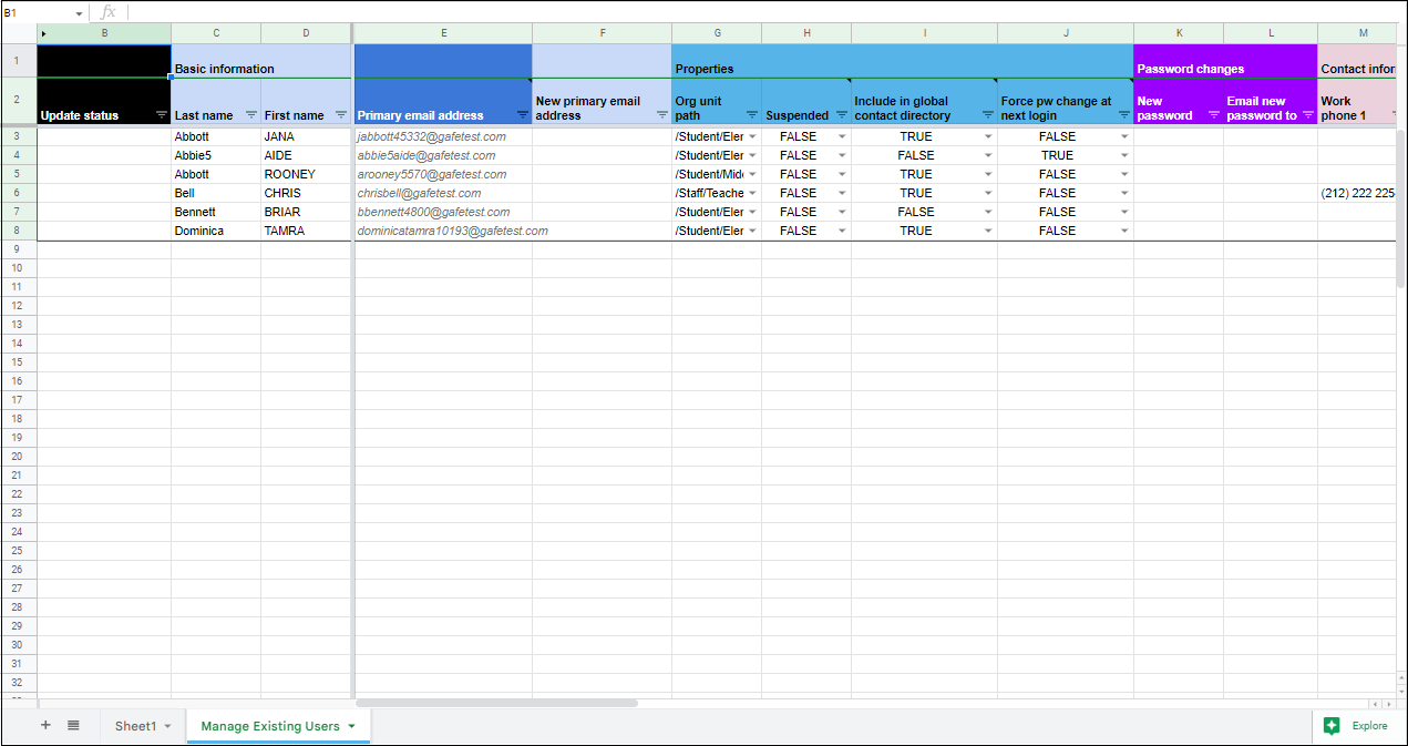 Manage Existing Users tab view