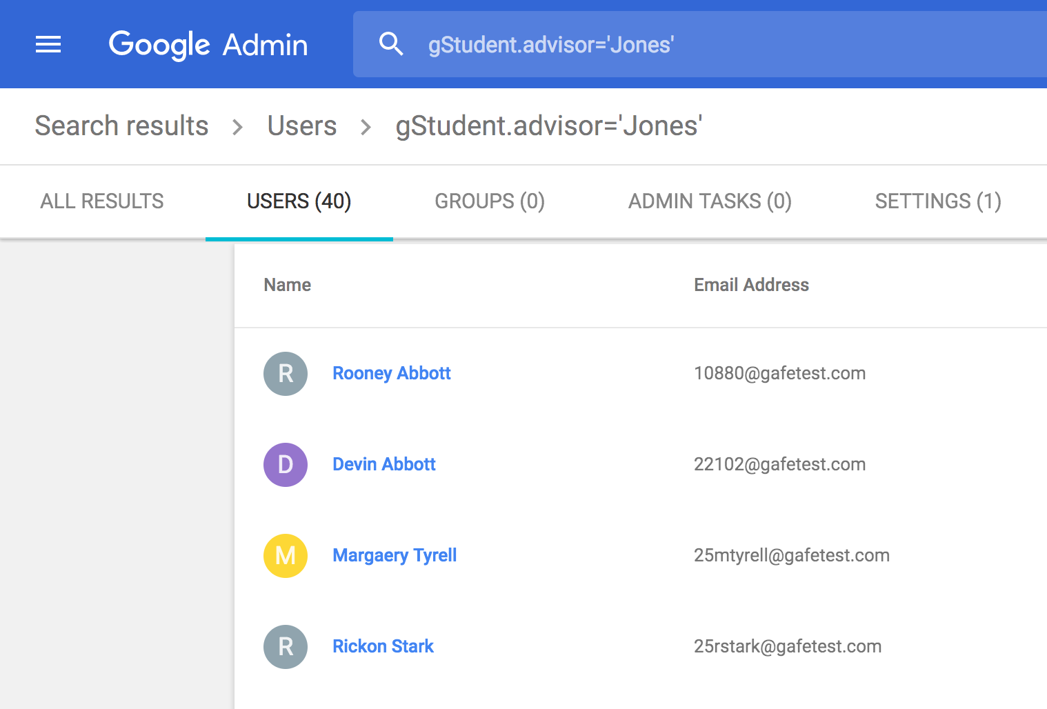 Search query result for student advisor equals jones