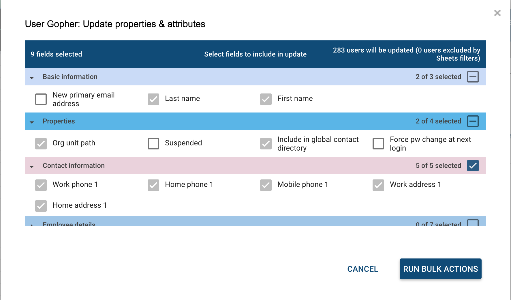 Selection summary view
