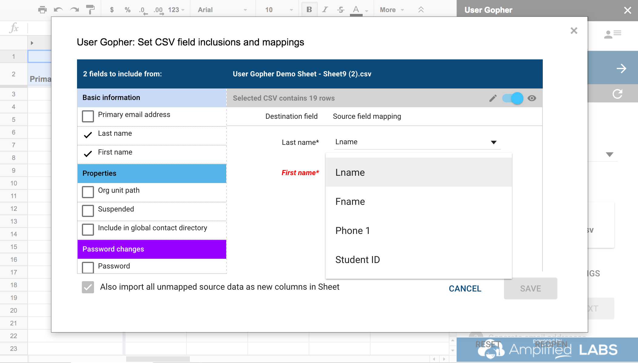 Import from CS mappings popup