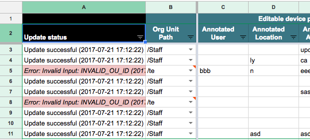 Sheet showing org unit path error