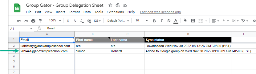 Sheet showing selected user added to the group