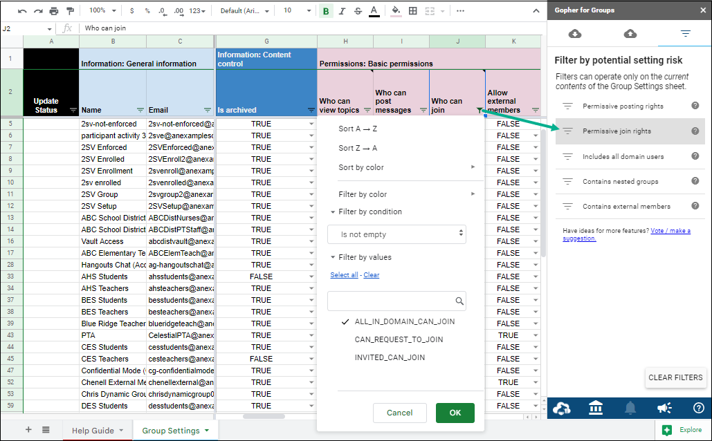 Permissive join rights showing in sidebar