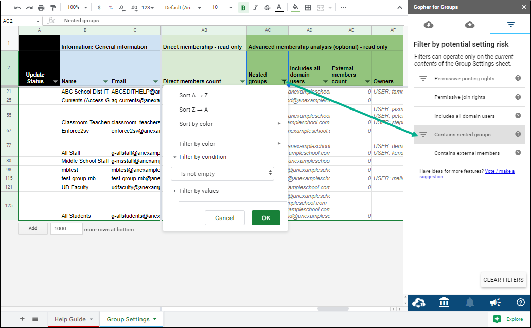 Contains nested groups showing in the sidebar