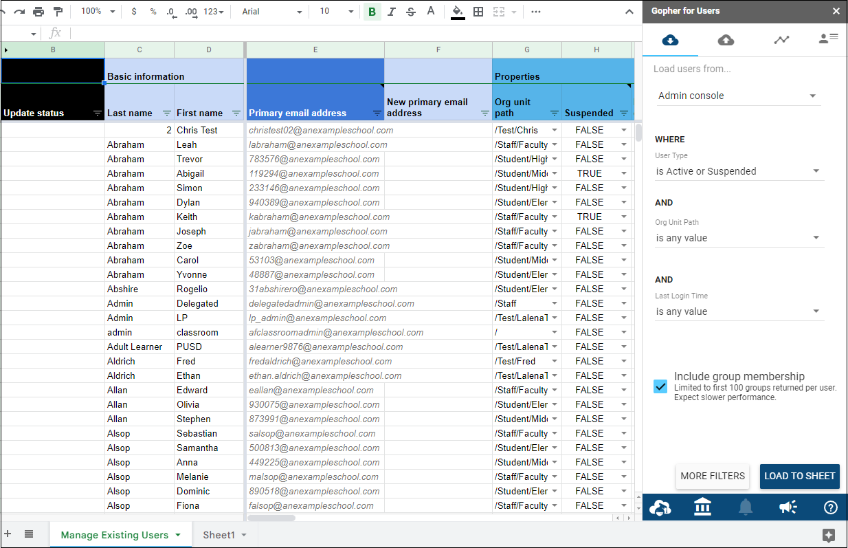 Manage Existing Users view