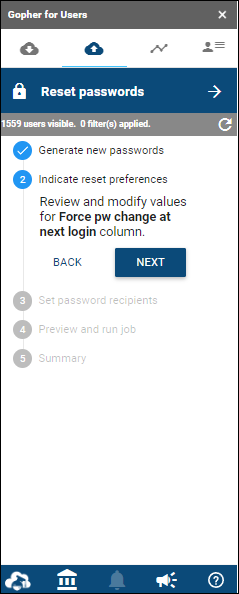 Sidebar showing message for the default Force pw change at next login