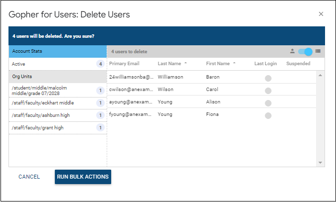 Delete users summary view