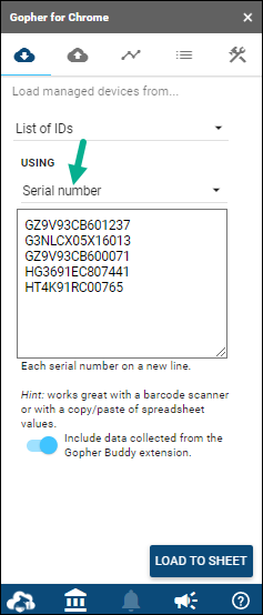 load Devices Asset List Serial