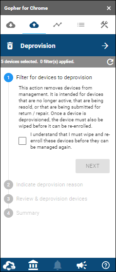 Filter for devices to deprovision sidebar view