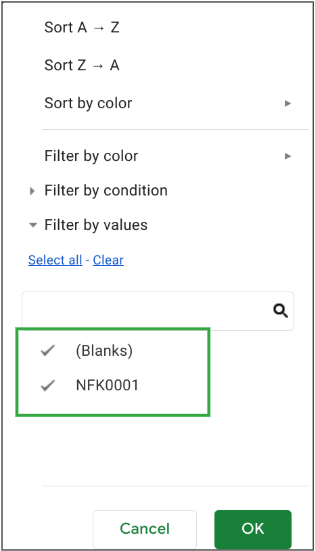 Side bar showing filters by asset id