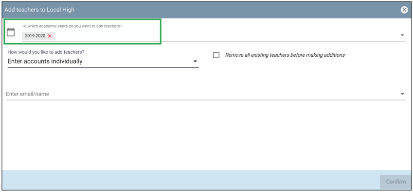 Add teacher to school with school year showing