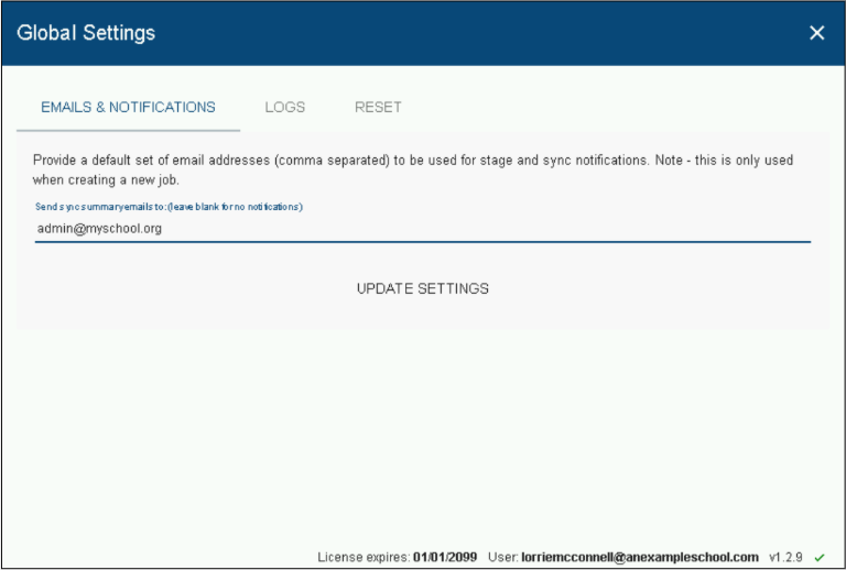 View of Menu Global Settings