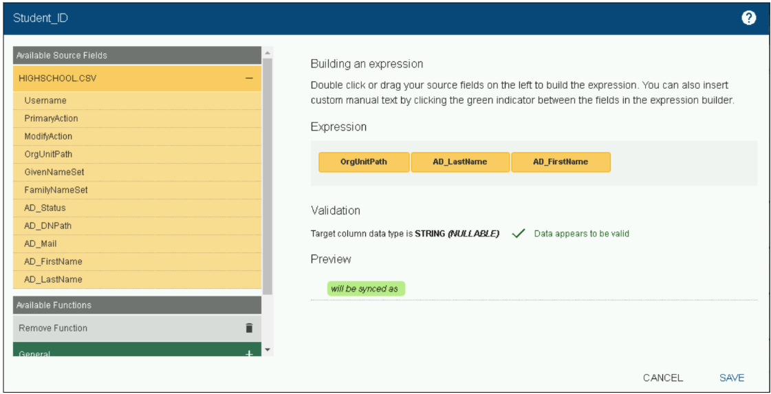 View of Step 3 Expression Builder