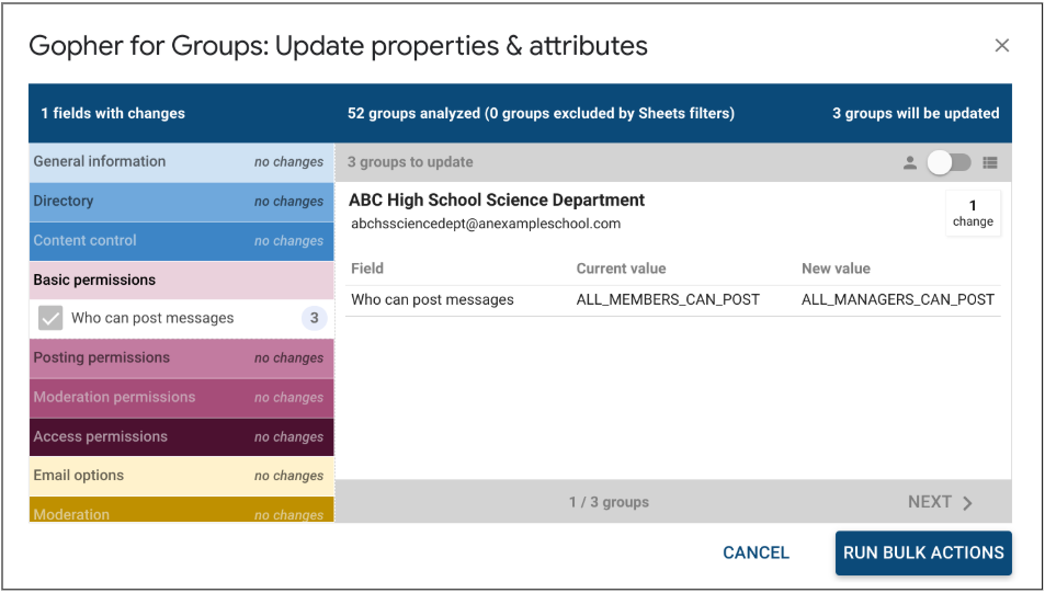 Update group settings preview per user view