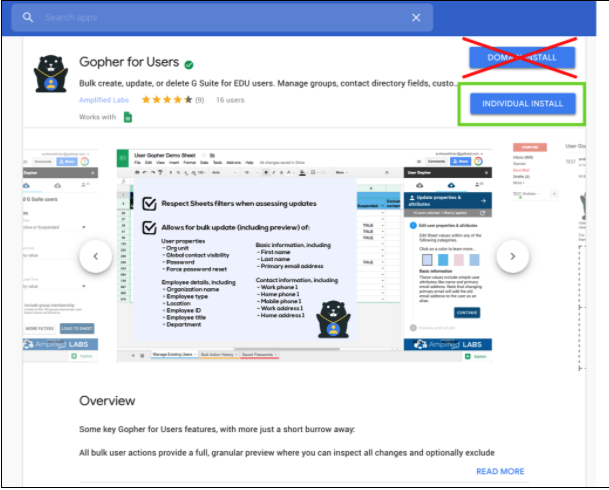 Gopher for Users Marketplace install view