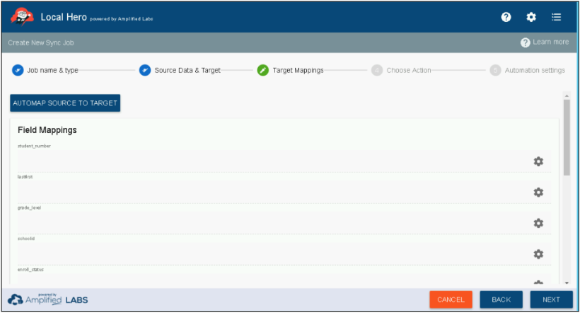 View of Step 3 Target Mappings