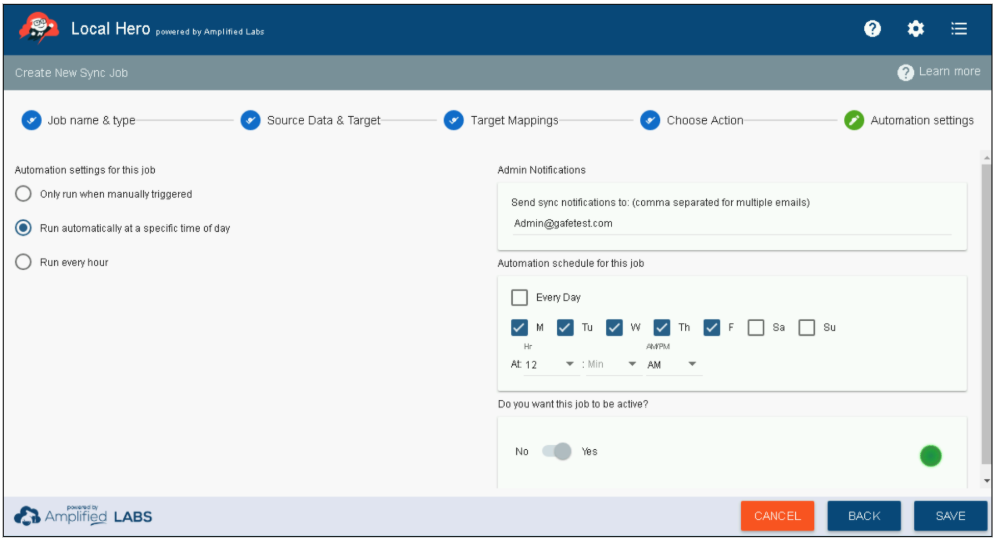 View of Step 5 Automation Settings