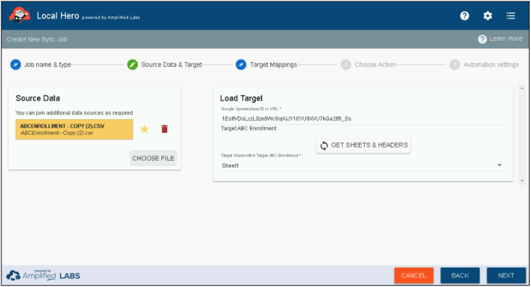 View of Step 2 Source Data and Target