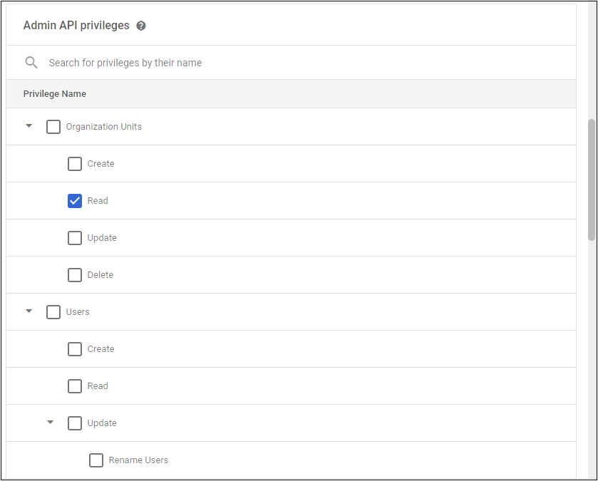 Delegated Admin OU Read permission view