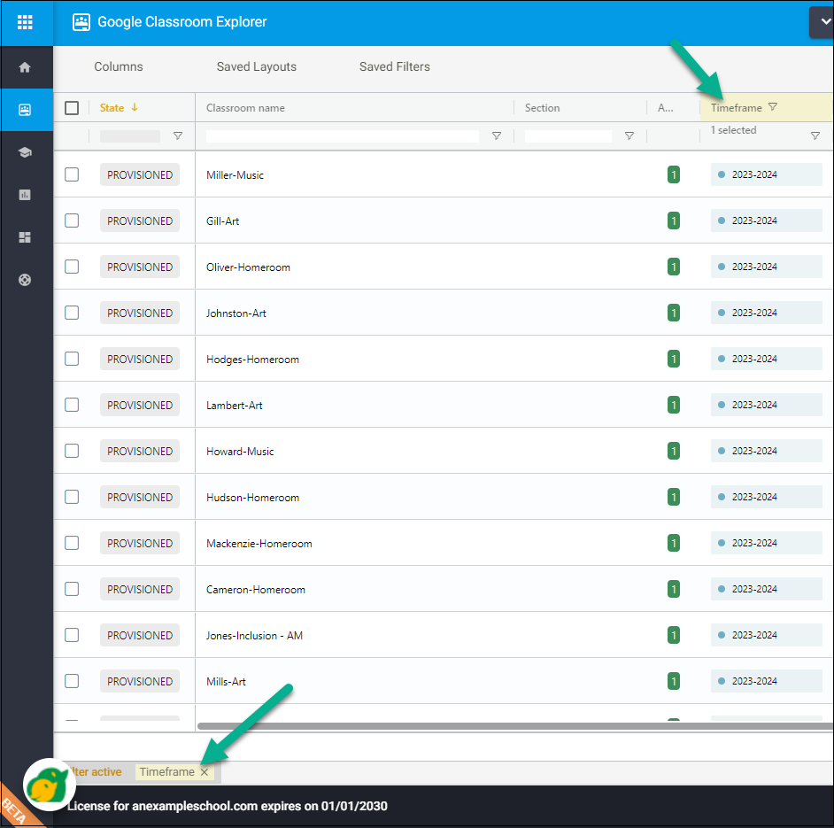 Clear timeframe filter example