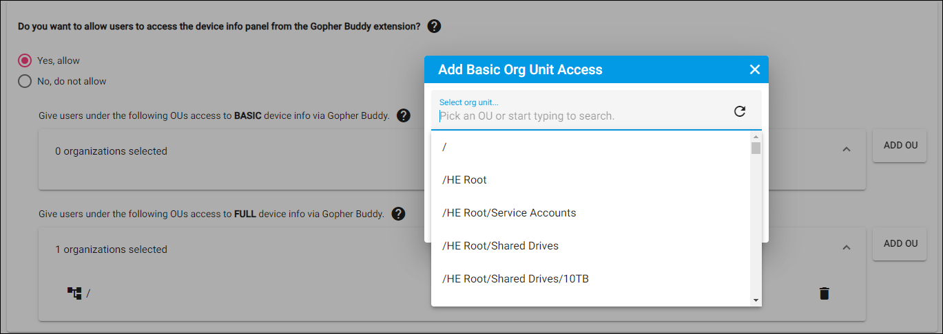 Sub organization selector example