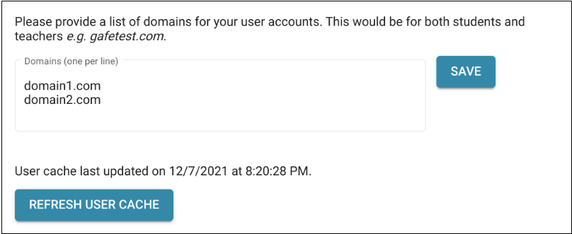 Stepper showing the list of domains