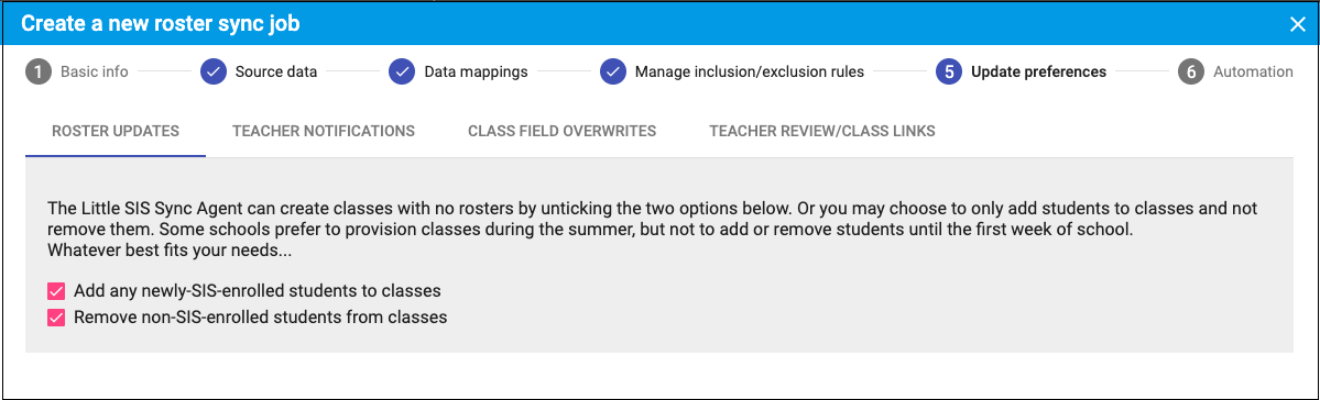 Step 5 Roster Updates showing multiple tabs