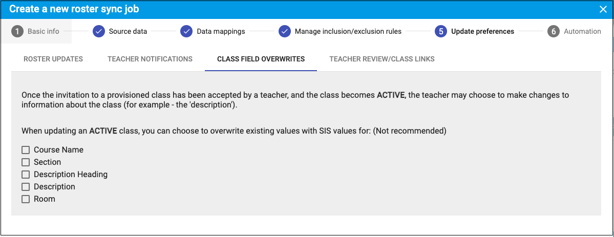 Step 5 Class Field Overrides