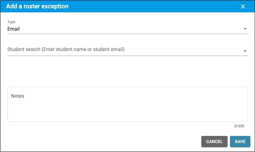 Add Roster Exception Add popup