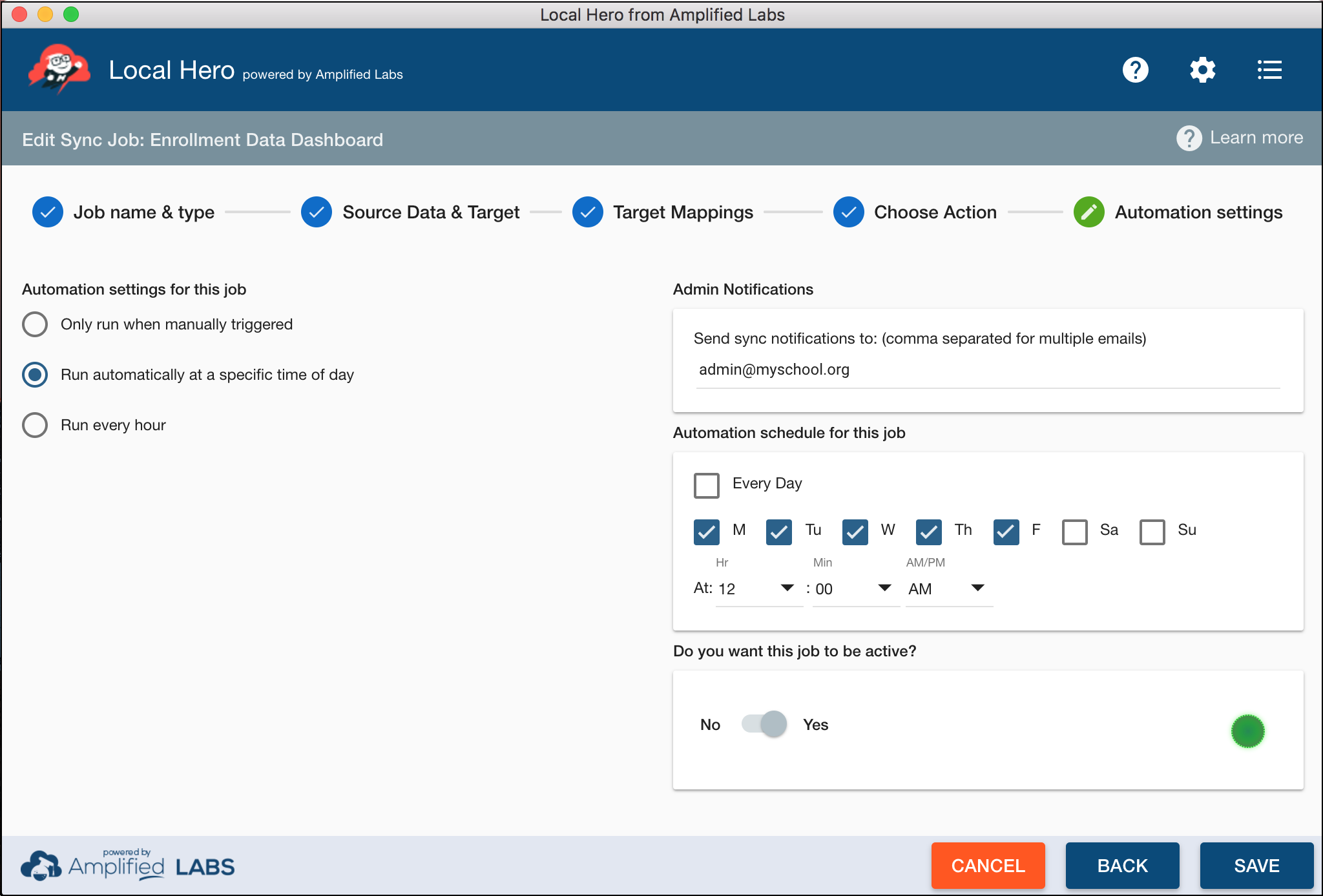 View of Step 5 Automation Settings