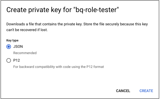 View of Create Private Key popup