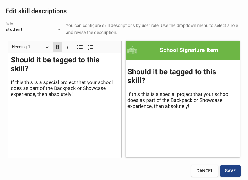 Skill Edit Description Box