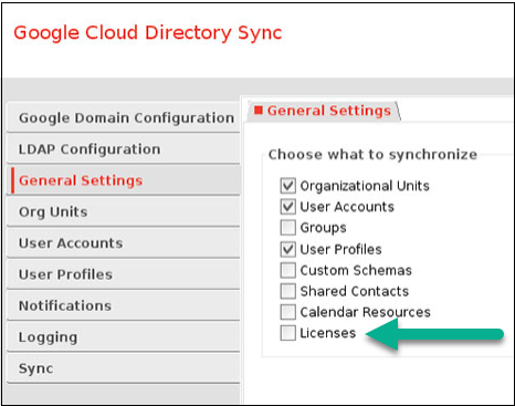 GCDS general settings licenses checkbox
