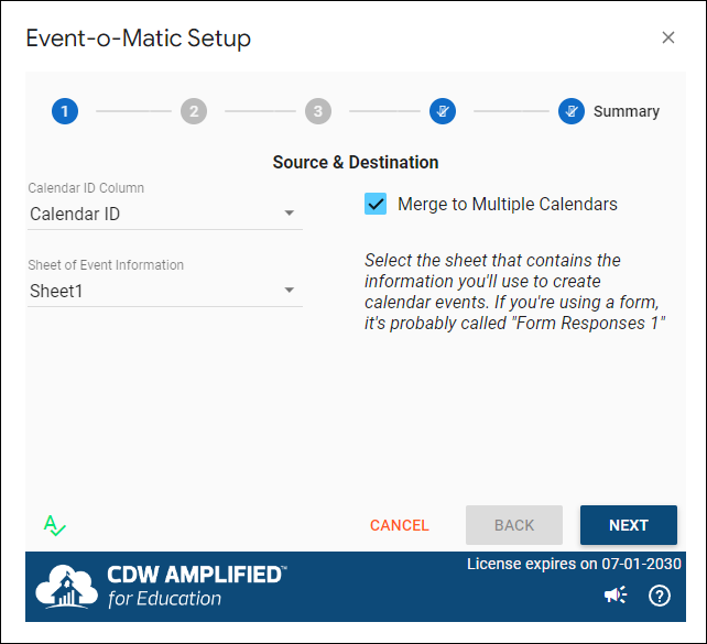 Sheet of Event Information Example
