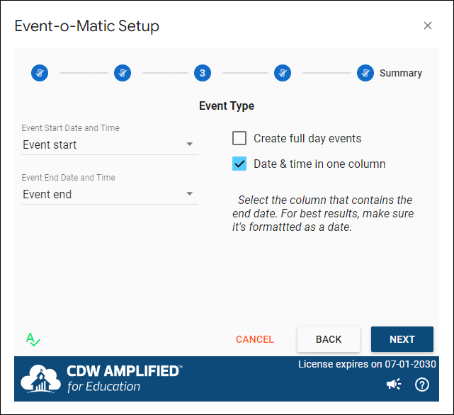 Event Date and Time Option