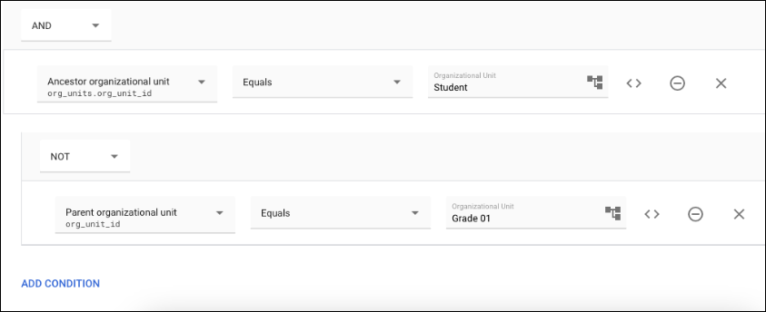 Dynamic Groups inclusion and exclusion parameters example