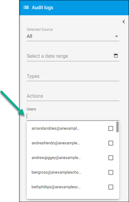 Audit Logs Users Filter Arrow