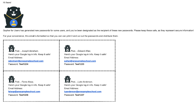 User password email showing the user’s email address and password