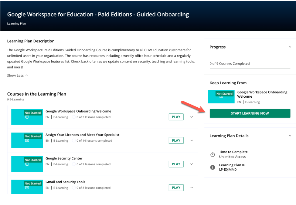 Example how to start a course