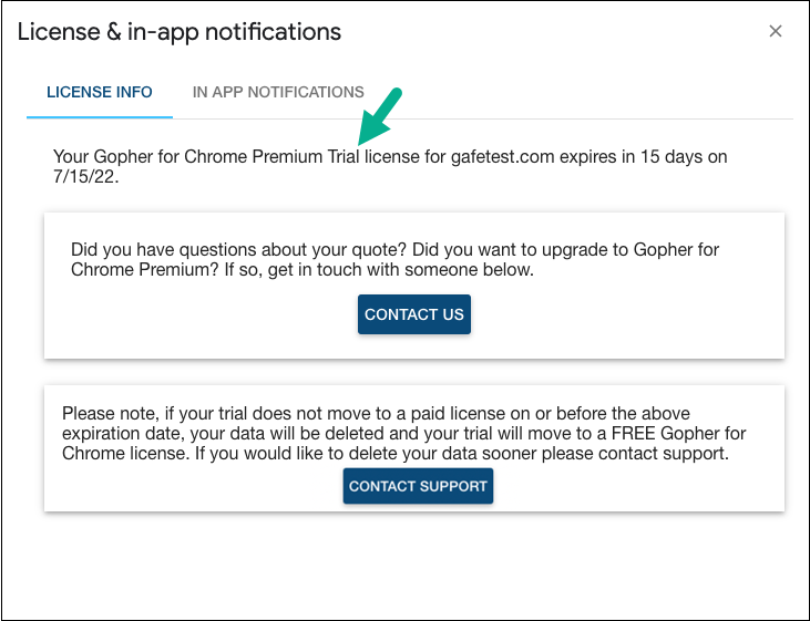 View of Trial Notification After Login