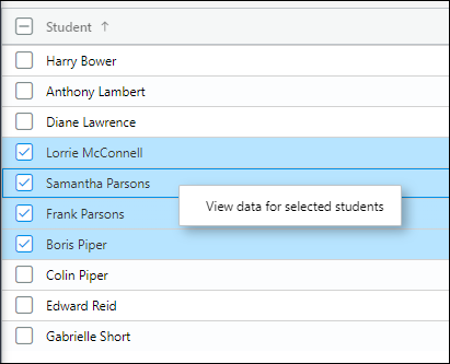 Select multiple students to filter classwork summary