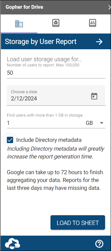 Storage by User Output Settings view