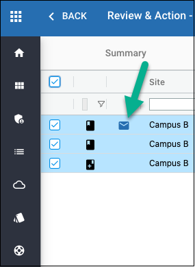Review and action Summary showing the email notification icon