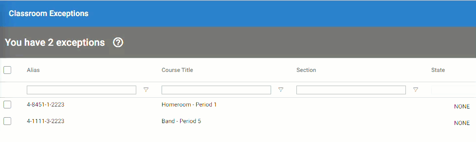 Delete Selected Exception button
