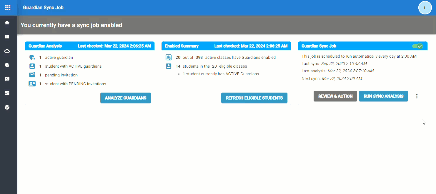 Sync History Menu Guardian sync
