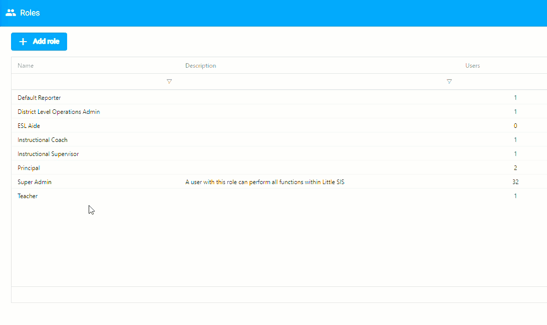 Edit an existing role popup